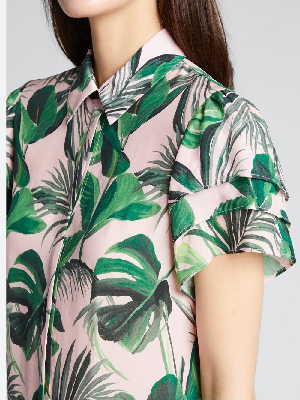 Alice + Olivia Jem Palm Print Flutter Shirtdress - Picture 2 of 11